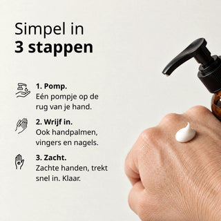 Zo gebruik je Commen Nº.17 Patchouli Hand Cream: één pompje op je hand, inwrijven in handpalmen, vingers en nagels.