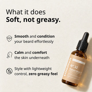Commen Nº.32 Smooth Beard Oil: verzacht en verzorgt de baard, houdt de huid eronder kalm, zonder vet gevoel.